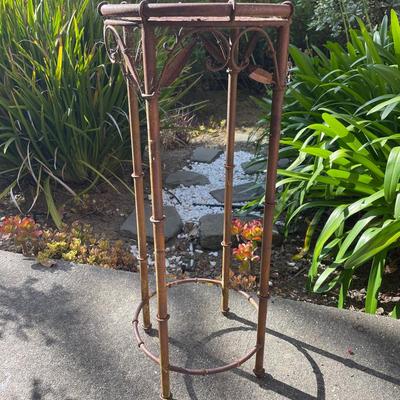 Metal Plant Stand with Woven Top and Decorative Scrollwork