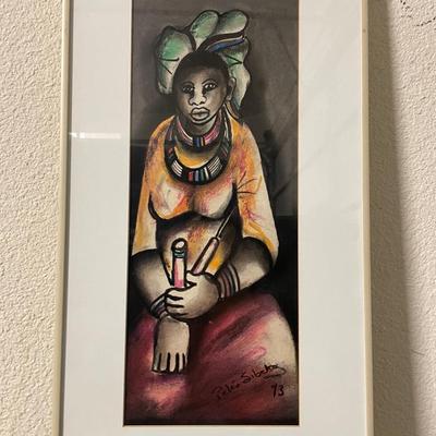 Framed Pastel Artwork by Peter Sibeko, Signed ’73