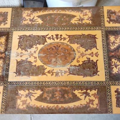 antique wood inlay side table