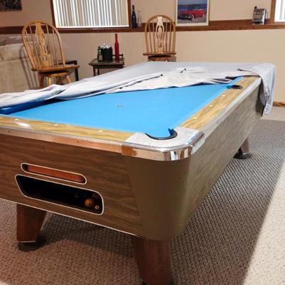 blue felt pool table