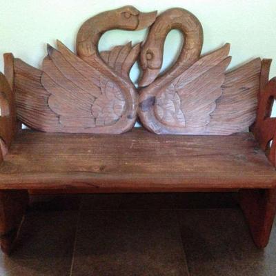 South American Carved Swans Bench
