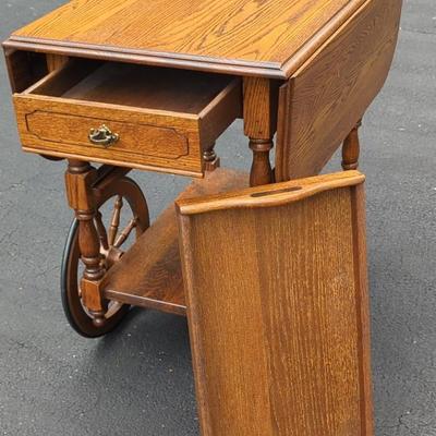 Wood Wheeled Cart With Removable Serving Tray