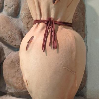 Leather (Unknown Hide) Covered Pottery Signed by Artist 