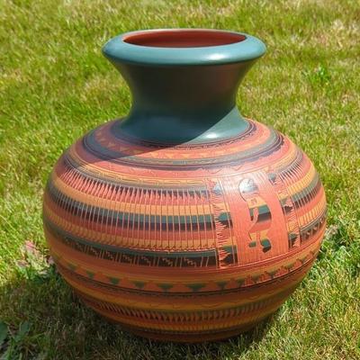 Large Sgraffito Kokopelli Pottery Vase Signed by Artist