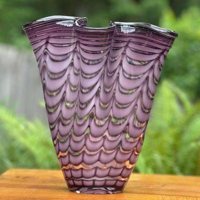 Purple Ruffled Glass Vase 