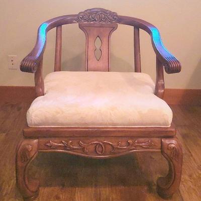 Asian Ornate Wooden Accent Chair