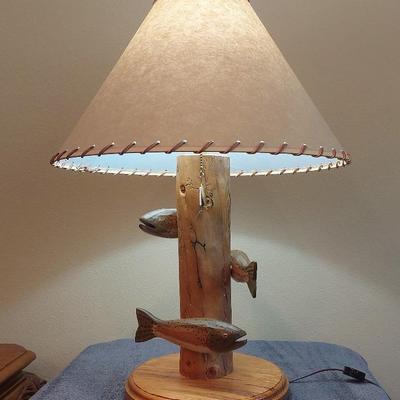 Rainbow Trout Wooden Carved Lamp