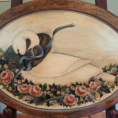 Swan Painting on Oval Wood 