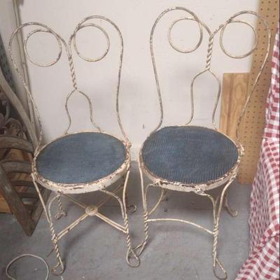 PAIR OF WHITE ANTIQUE ICE CREAM PARLOR CHAIRS