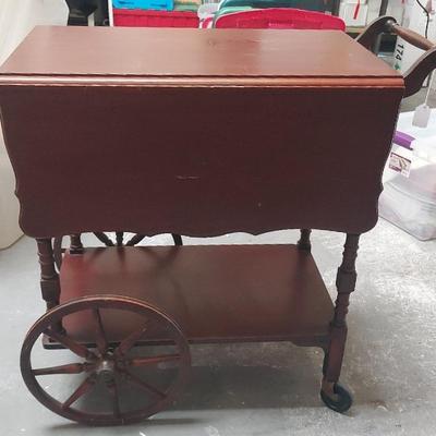 VINTAGE DROP LEAF TEA CART WITH REMOVABLE GLASS TRAY