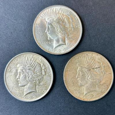 Liberty Peace Dollars – 90% Silver (3 Coins, 1922–1924, Lot 3)