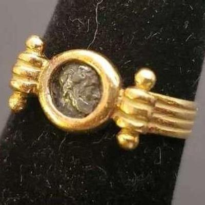 14K Gold Roman Style Coin Ring- Size 6
