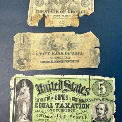 1868 Greenback Political Ad, 1850s State Bank of Ohio $1, 1863 Georgia 25¢ Note