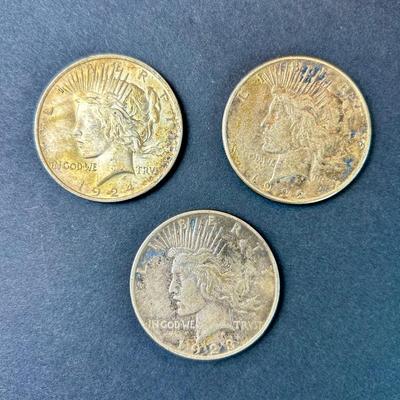 Liberty Peace Dollars – 90% Silver (3 Coins, 1922–1924, Lot 1)