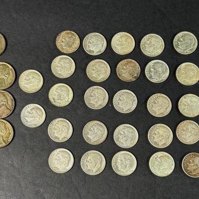 90% Silver Roosevelt Dimes (37, Pre‑1965) + 11 Jefferson War Nickels (35% Silver)