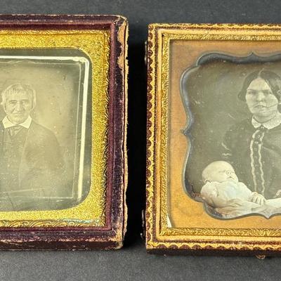 Daguerreotypes: Sixth Plate Mother & Infant Child, Elderly Man Portraits