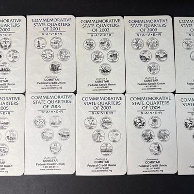 State Quarters 2000–2008 – 10 Commemorative Folders ~190 Quarters, $40+ Face Value
