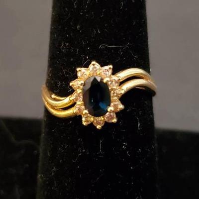14K Gold Sapphire & Diamond Ring - Size 7