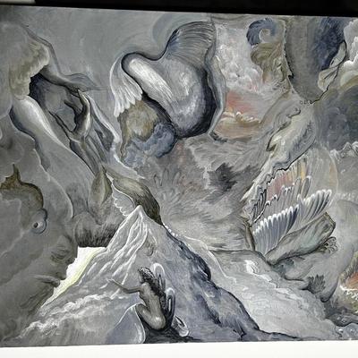 Original Painting Of Surrealistic Heavenly Scene - Unsigned 