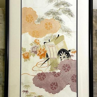 Framed Japanese Silk Kimono Panel - Framed 34x20”