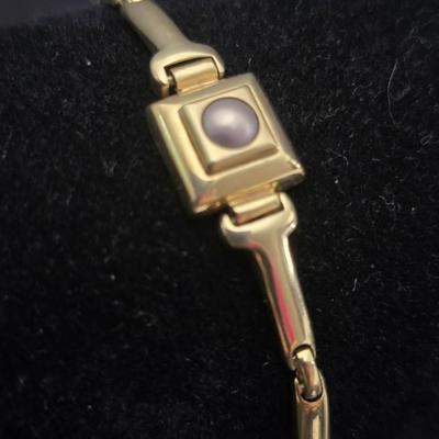 14K Gold Deco Style Link Bracelet -7"