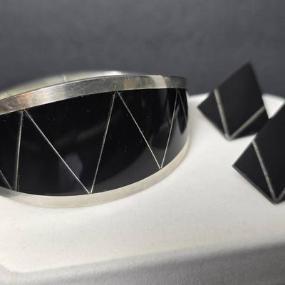 Sterling Silver & Onyx Bracelet & Earrings