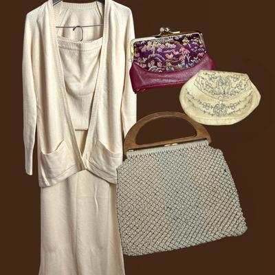 Vintage Cashmere Knit 3-Piece Set Including Handbags and Wallet