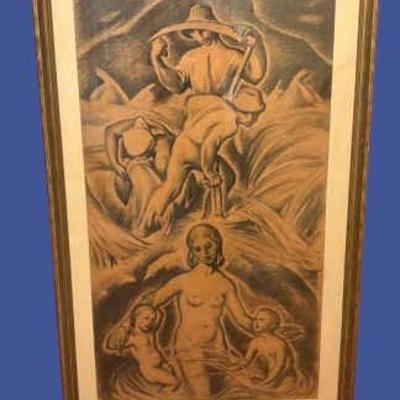B Bartoj “Allegory Of The Harvest” Charcoal Drawing 1924 - 56x34”