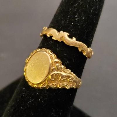 14K Gold Signet Ring & Ornate Band 