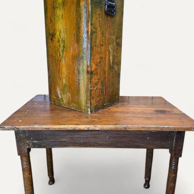 Vintage Rustic Farm House Style Table & Wood Flour Bin