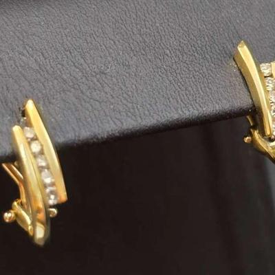 14K Gold Diamond Hinge Back Hoop Earrings