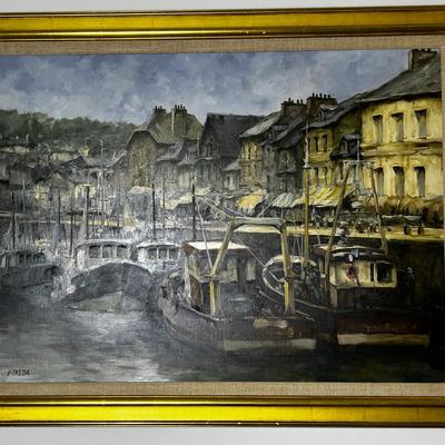 Yasushi Ikeda “Honfleur I” Signed Painting Oil On Canvas 