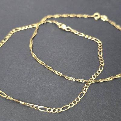 14K Gold Twist Chain & Chain Link Bracelets / Anklets (2) - 9"
