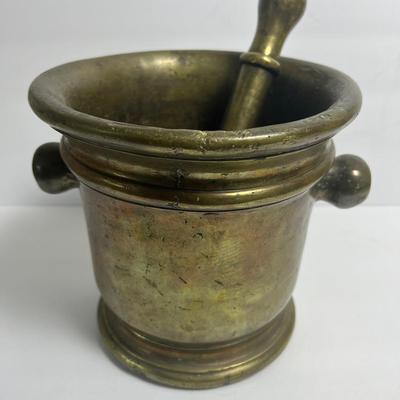 Large & Very Heavy Brass Mortar & Pestle 