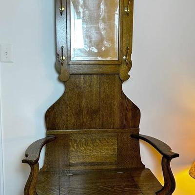 Vintage Oak Hall Tree With Storage Bench -35x17x90"