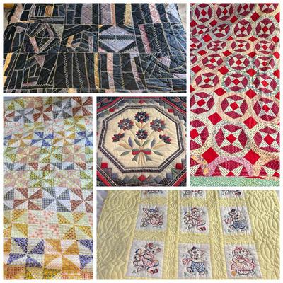 Vintage Quilts: Hand & Machine Stitched Including Crazy Quilt & Pinwheels