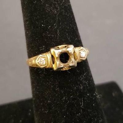 Vintage 14K & 18K Gold Ring Setting with Flanking Diamonds - Size 5.75