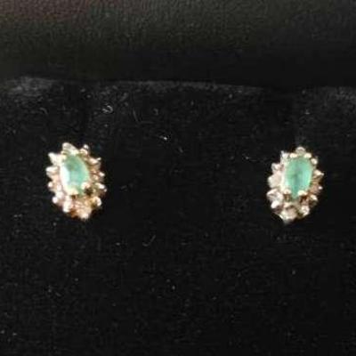 14K Gold Emerald & Diamond Earrings