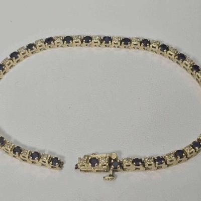 14K Gold Diamond & Sapphire Bracelet, Broken - 7"
