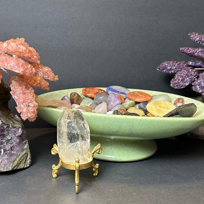 Crystal Gem Trees – 7" Rose Quartz Bonsai, 7" Amethyst Cluster & 4" Amethyst/Citrine