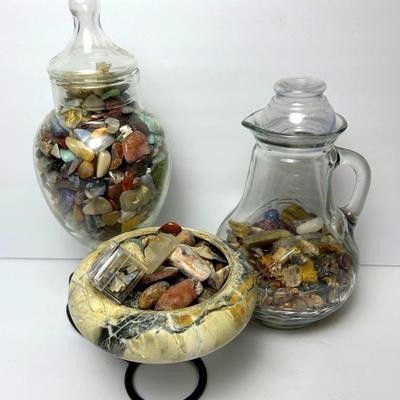 Onyx Bowl & Loose Chips And Small Rocks Collection - Quartz, Amethyst, Agate, & More