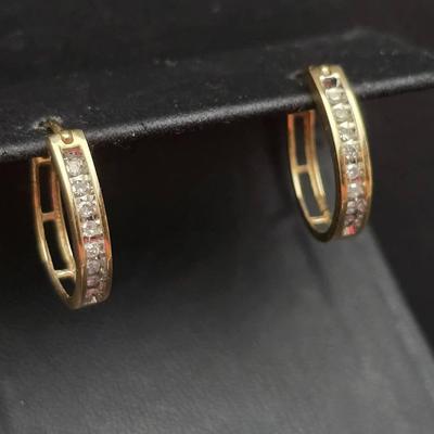10K Gold Chanel Set Diamond Hoop Earrings 