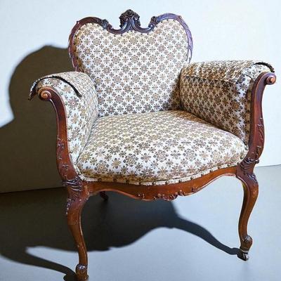 Victorian Carved Walnut Armchair with Floral Upholstery 