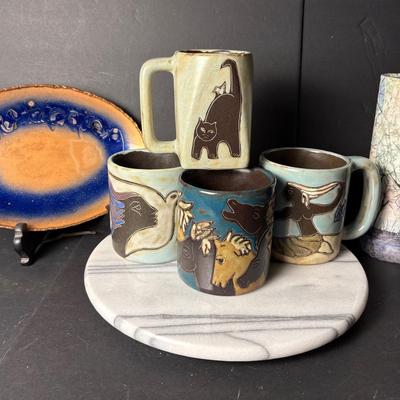 Mara of Mexico Pottery Mugs, Swan Valley Copper Plate, Vase & Marble Lazy Susan