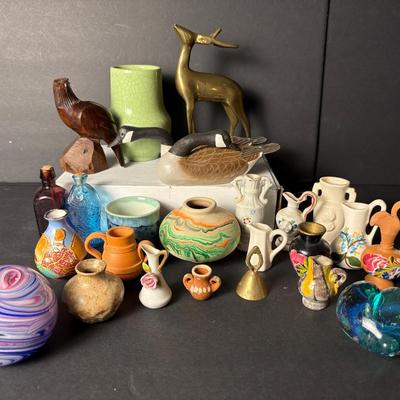 Gibson Art Glass Paperweight, A Smith Signed Canada Geese Figurines, Miniature Pottery & More