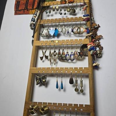 Enamel, Stone-look, Mixed Metal Earrings, Leather Cord Necklaces & More with Earring Stand.