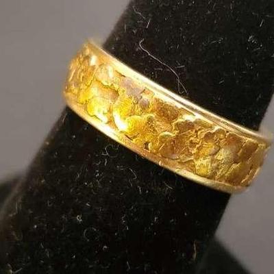 14K Gold Nugget Band Ring - Size 6.75