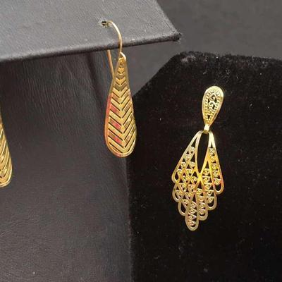 14K Gold Fillagree & Laser Cut Earrings - 2 Pairs