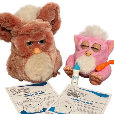 Furby Tiger 59294 & Furby Baby 59961 W/ Bottle & Spoon 