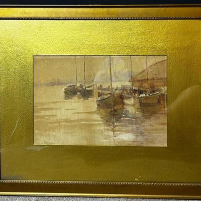 Grace Elizabeth Atwater “In Gloucester Harbor” Watercolor - Framed 20x24”